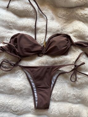 Women's Brown Tie-Side Bikini Set